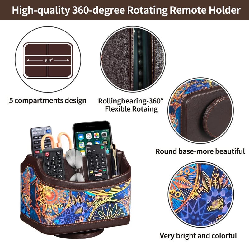 PUSU 360Rotatable Remote Control Holder  PU Leather TV Remote Holder Caddy for Table  Bright and Colorful Art Supply Organizer Pen Holder  Multi-Functional Desk Organizer Living Room Office Decor - Image 3